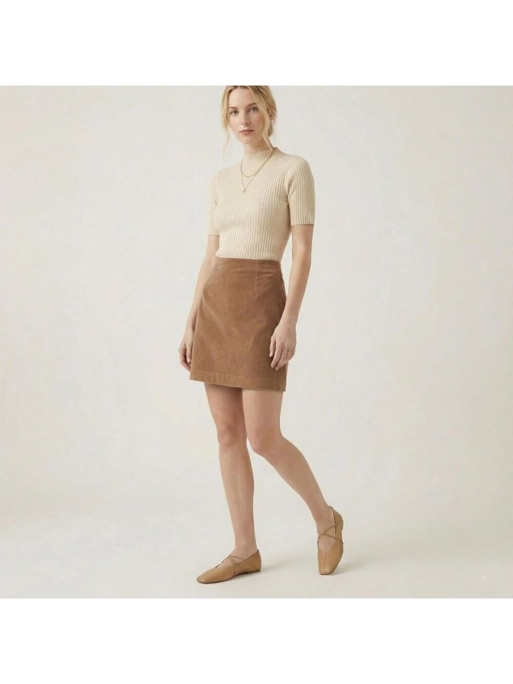 Women's Square Toe Ballet Flats Tan Criss-Cross Straps Slip On Mary Jane Flat - Picture 3 of 6